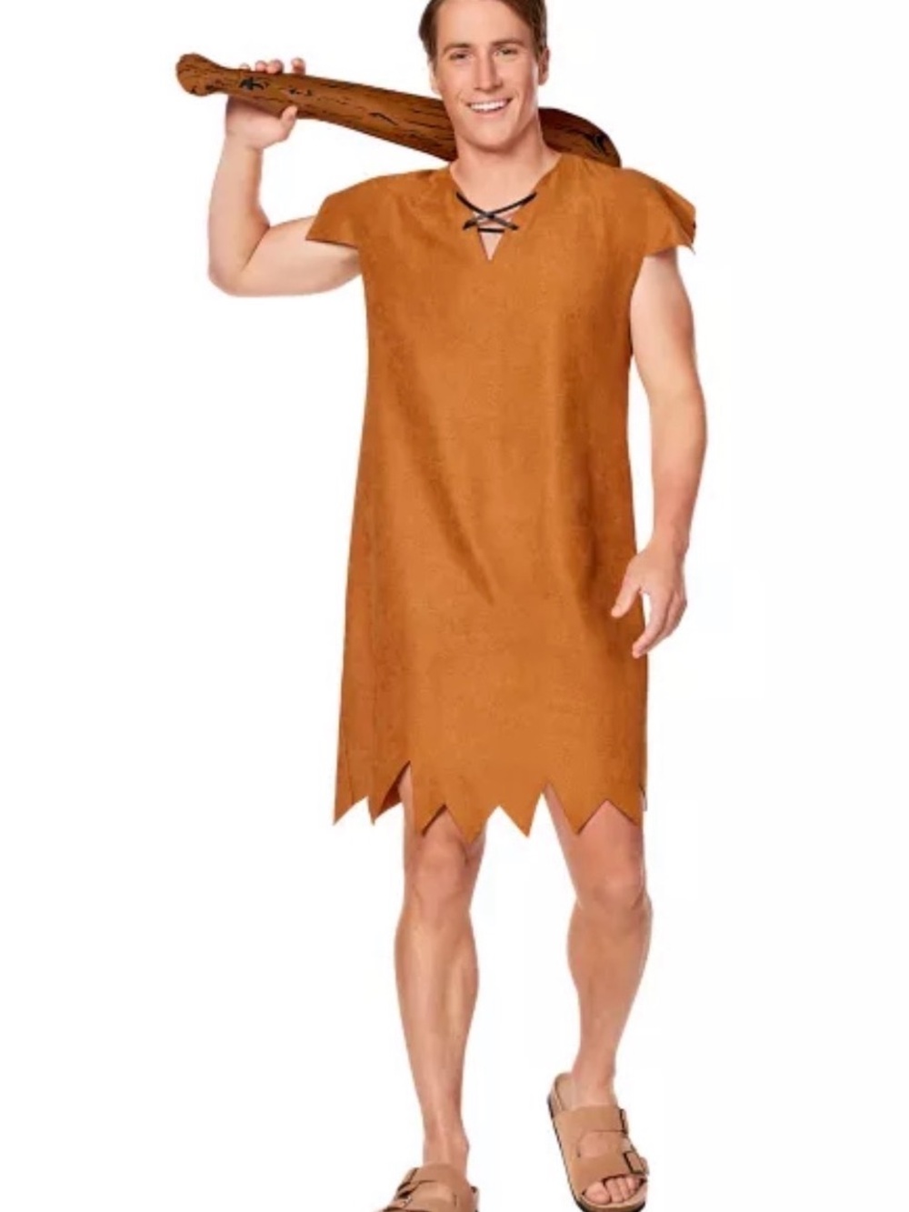 Barney Rubble Costume - The Flintstones Brown / Black Dress /Bone Size XL  Mens